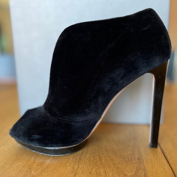 Alexander McQueen Black Velvet Shoes Sandal Boots Pelle Cuoio High Hills Size 39 - Picture 3 of 12